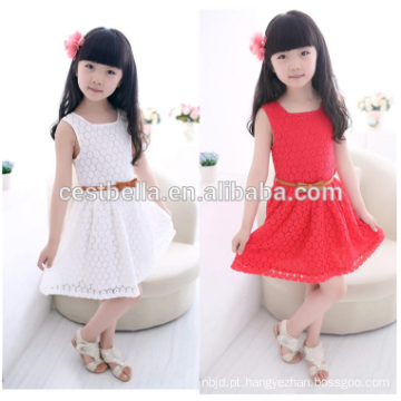 Barato!!! Doce vestido branco com gola redonda vestido de renda sem manga infantil bonito vestido de menina de flor